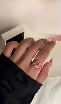 Delicate Floral Ring with Pink and White Zircon