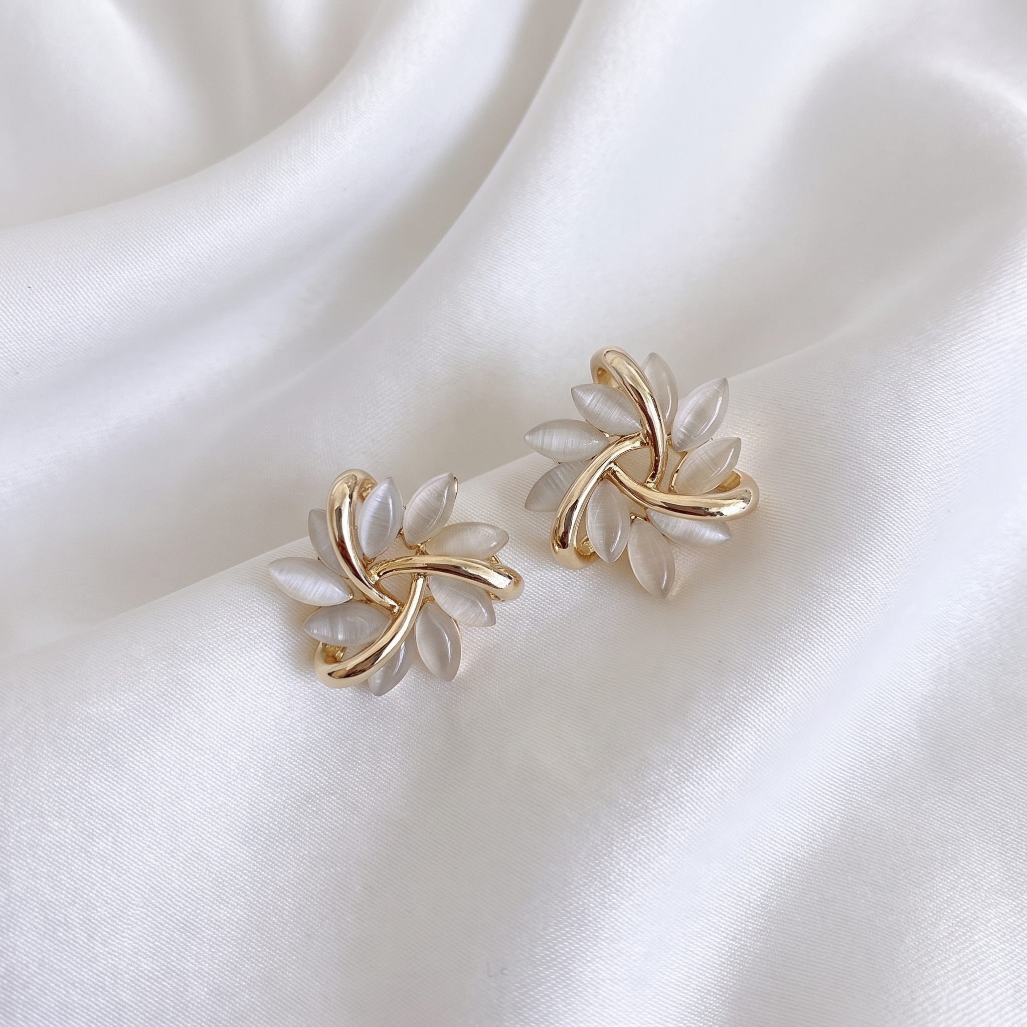 White Opal Floral Earrings
